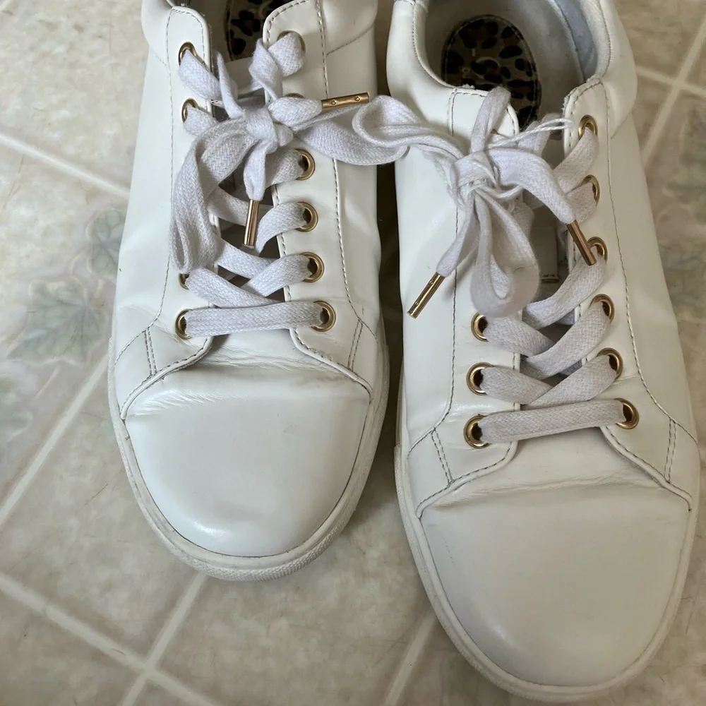 Loft‎ Outlet leopard accent white faux leather sneakers